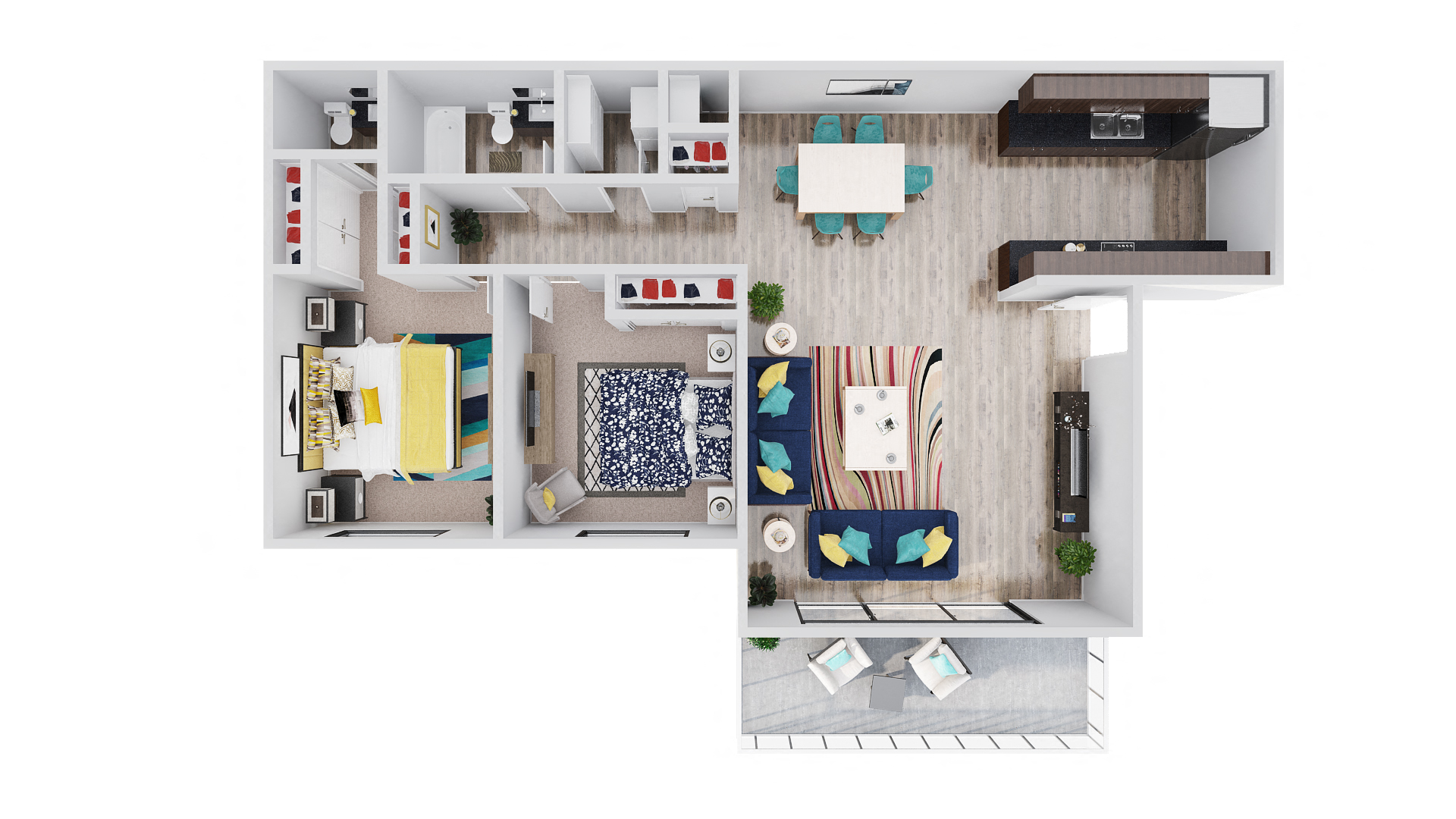Floor plan for 2 beds, 1.5 baths, 900 sqft